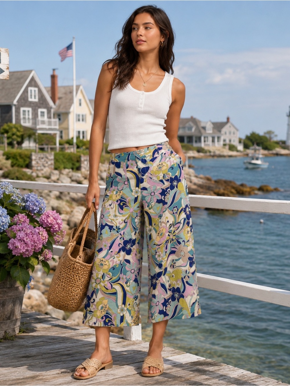 Maeve by Anthropologie The Colette Crop Wide Leg Pant Retro Groovy Floral Sz 28